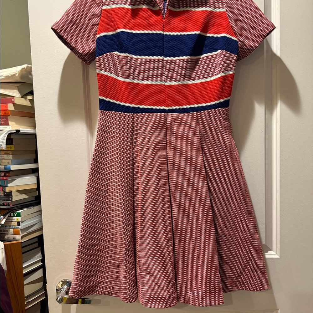 Chic European made Striped Dress in Red and Blue